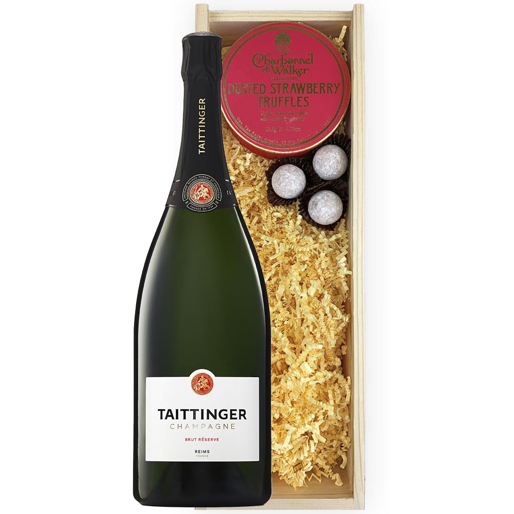 Magnum of Taittinger Brut Reserve, NV, Champagne And Strawberry Charbonnel Truffles Magnum Box