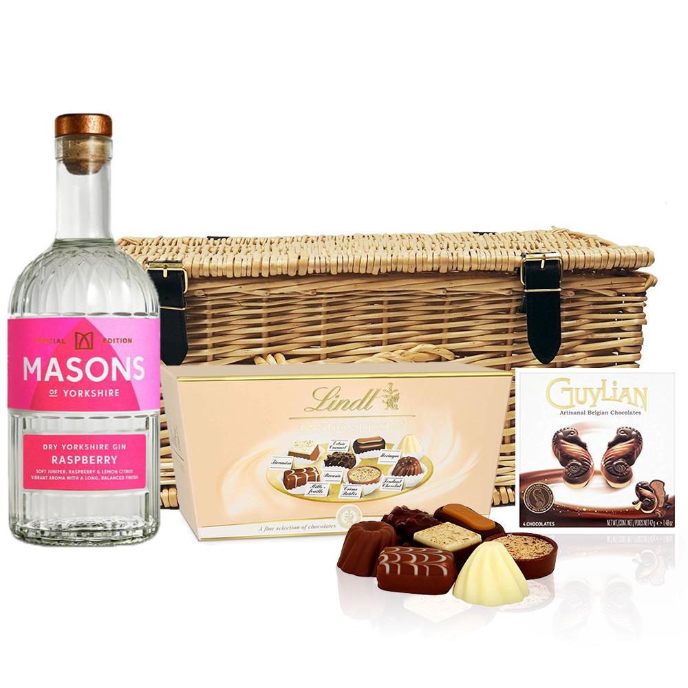 Masons Of Yorkshire Raspberry Gin 70cl And Chocolates Hamper