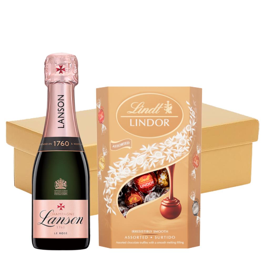 Mini Lanson Le Rose Champagne 20cl And Chocolates In Gift Hamper