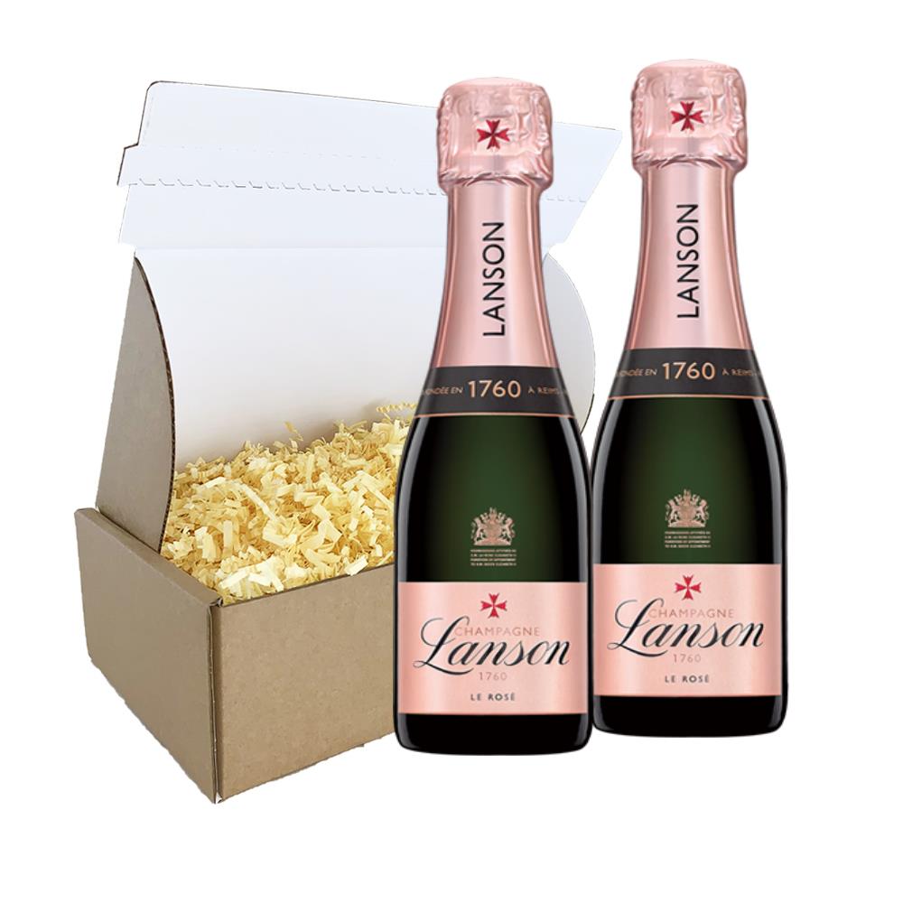 Mini Lanson Le Rose Champagne 20cl Twin Postal Box