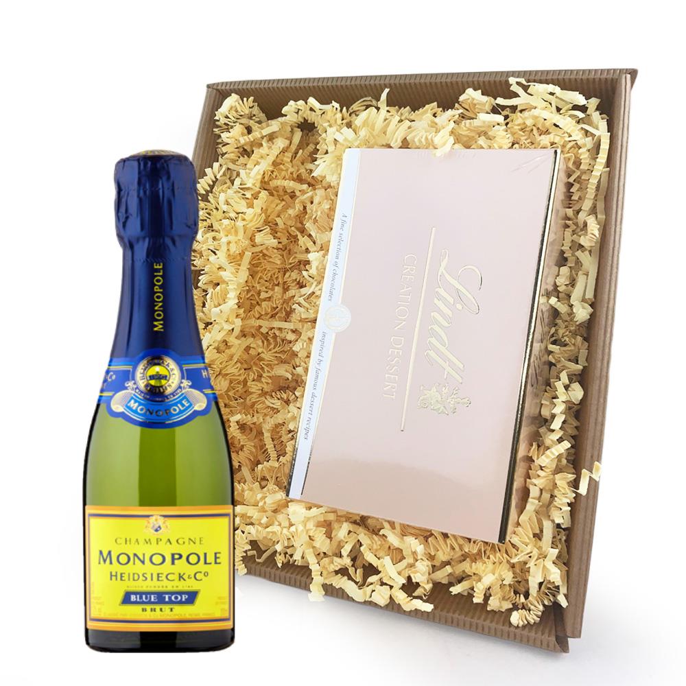 Mini Monopole Blue Top Brut 20cl Champagne and Chocolates In Tray