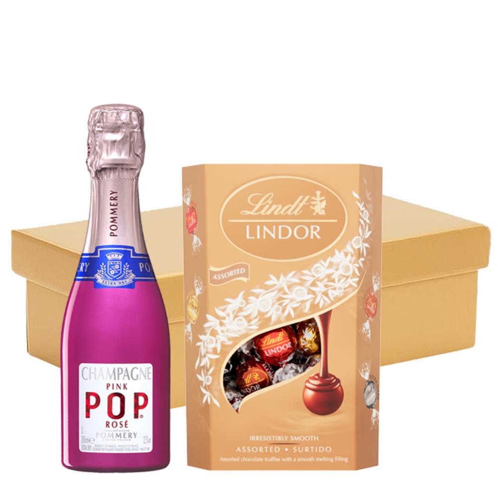 Mini Pommery Pink POP Rose Champagne 20cl And Chocolates In Gift Hamper