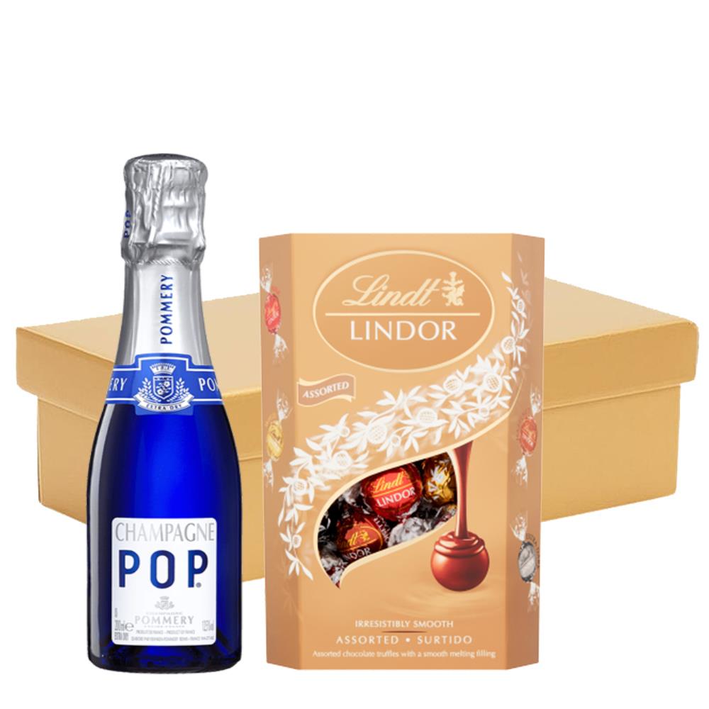 Mini Pommery POP Brut Champagne 20cl And Chocolates In Gift Hamper