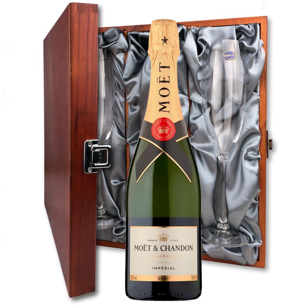 Moet & Chandon Brut Champagne 75cl And Flutes In Luxury Presentation Box