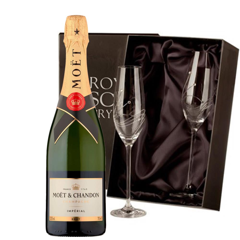 Moet & Chandon Brut Champagne 75cl With Diamante Crystal Flutes