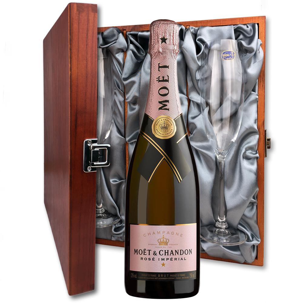 Moet &amp; Chandon Rose 75cl And Flutes In Luxury Presentation Box