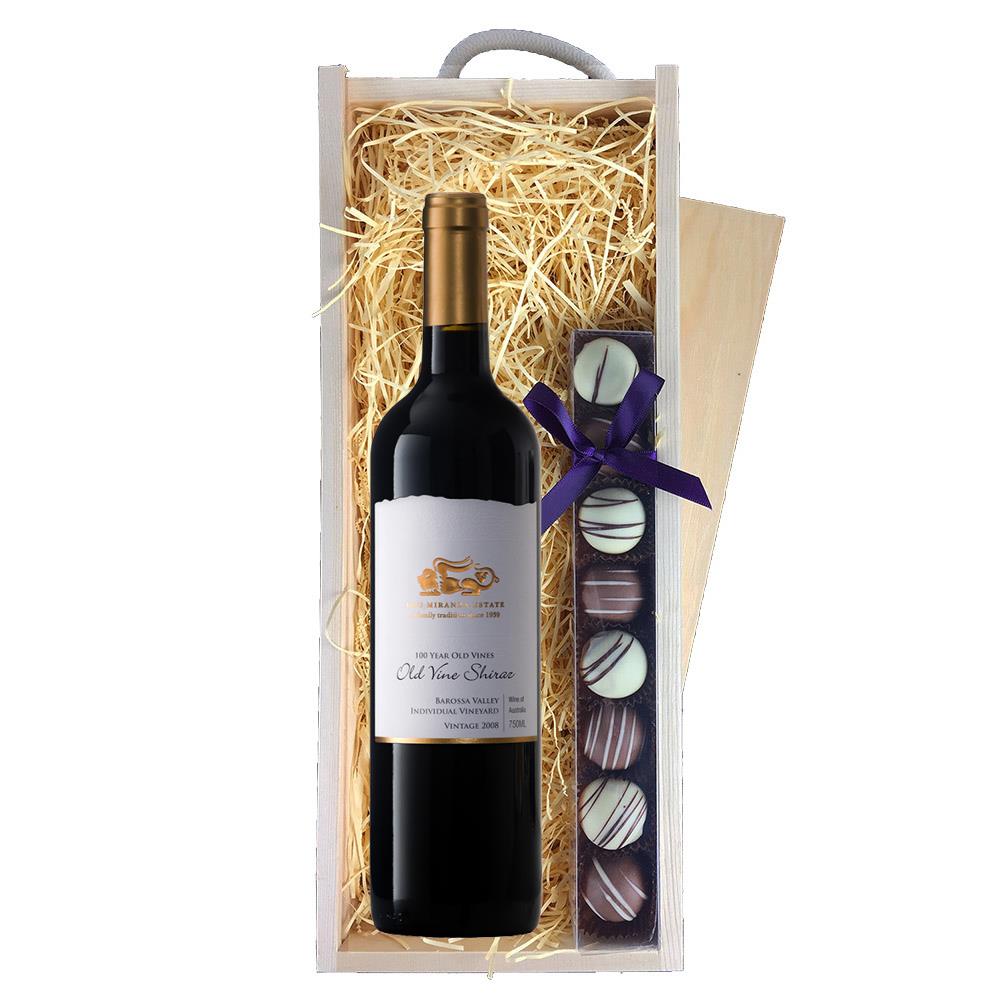 Old Vine Shiraz 75cl 108 yr Old Vines Red Wine Truffles Wooden Box Buy online for UK nationwide delivery Gifts UK International