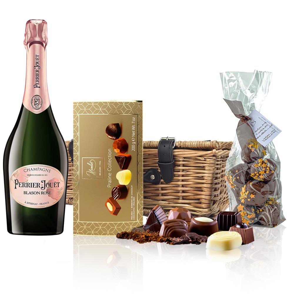 Perrier Jouet Blason Rose Champagne 75cl And Chocolates Hamper