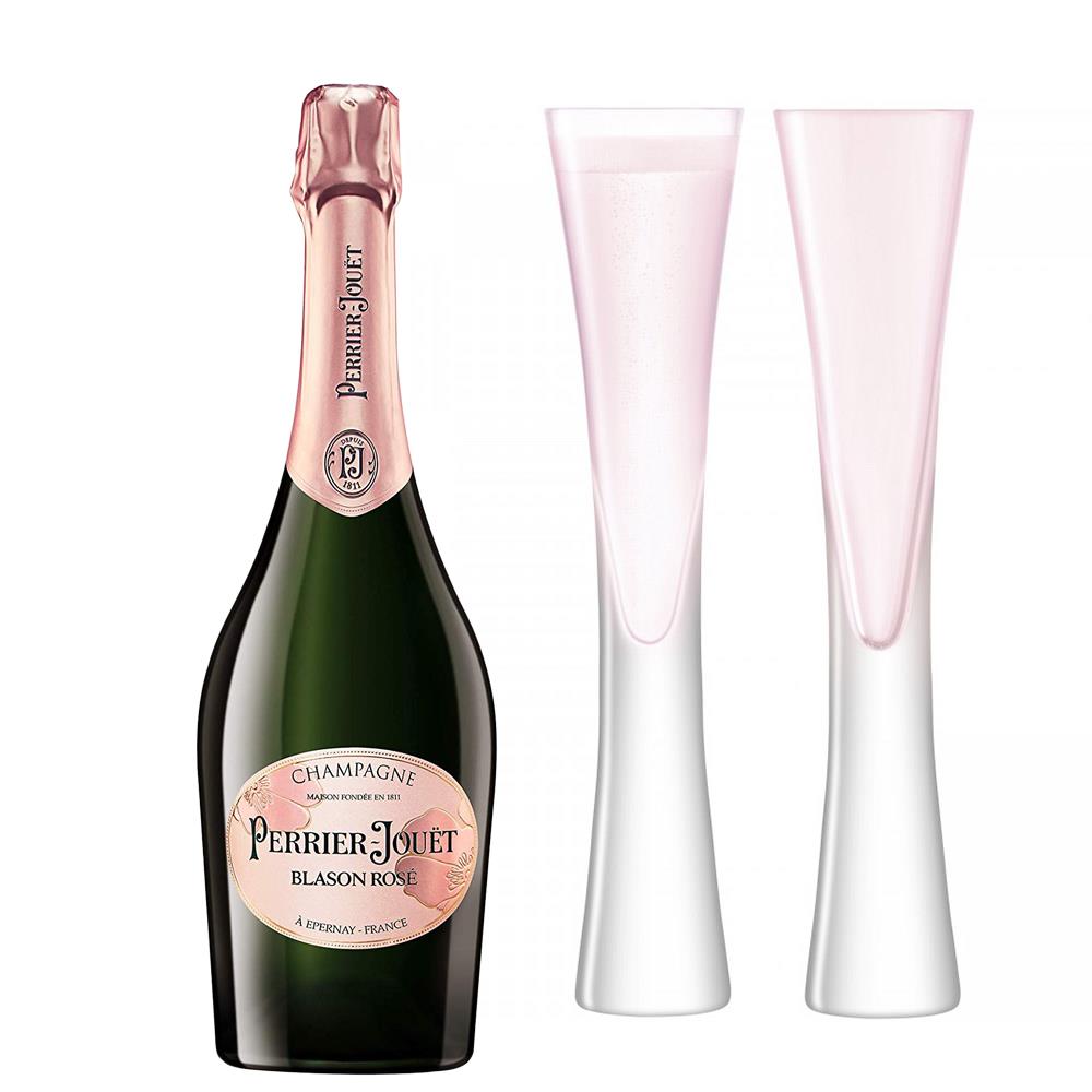 Perrier Jouet Blason Rose Champagne 75cl with LSA Blush Flutes