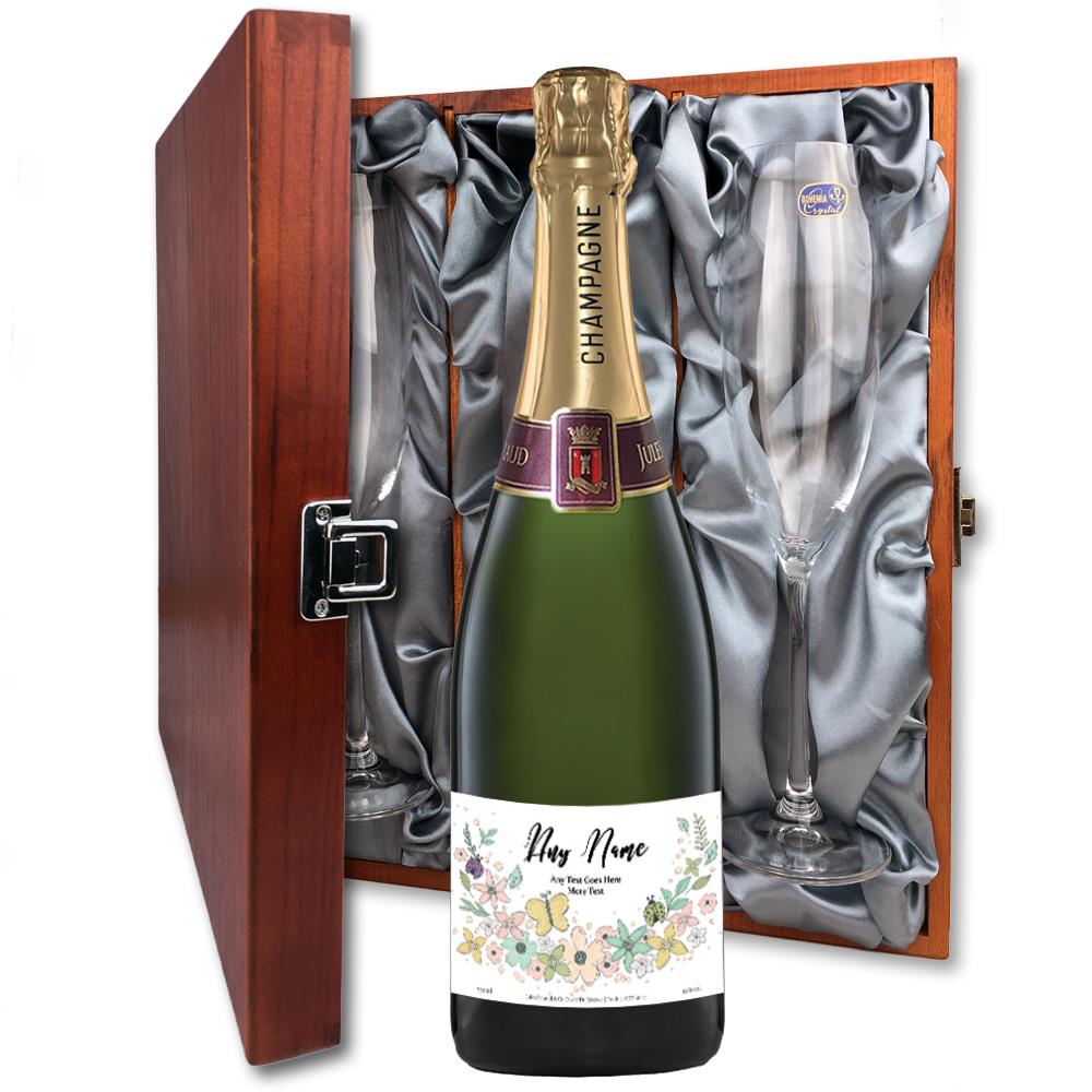 Personalised Champagne - Art 1 Label And Flutes In Luxury Presentation Box