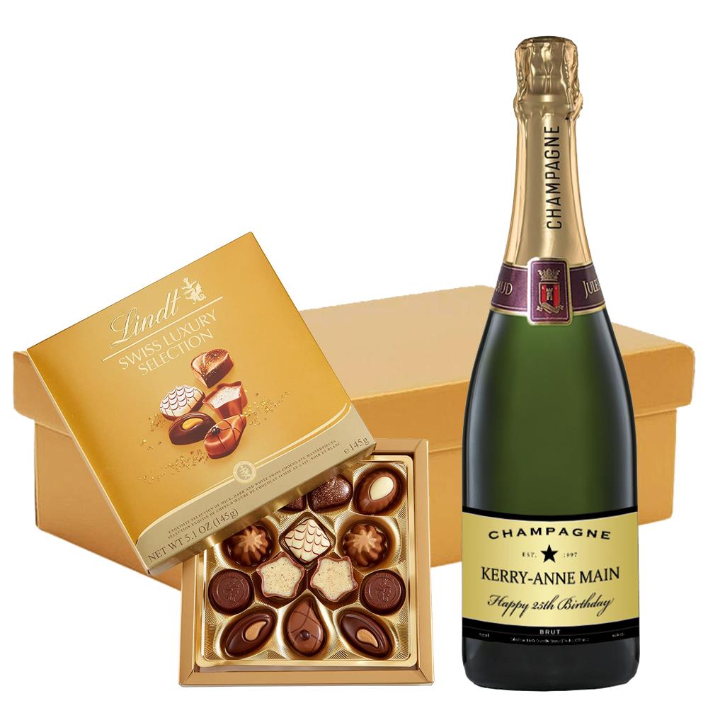 Personalised Champagne - Black Star And Lindt Swiss Chocolates Hamper
