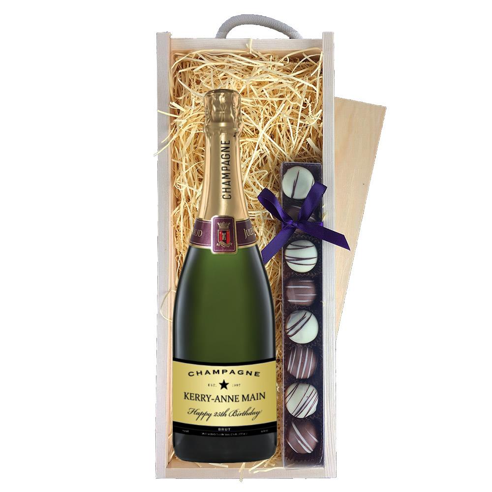 Personalised Champagne - Black Star & Truffles, Wooden Box