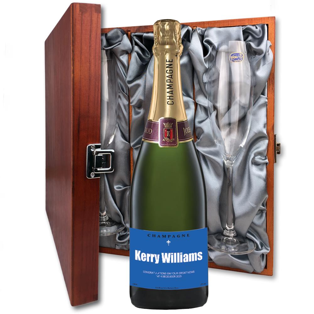 Personalised Champagne - Blue Label And Flutes In Luxury Presentation Box