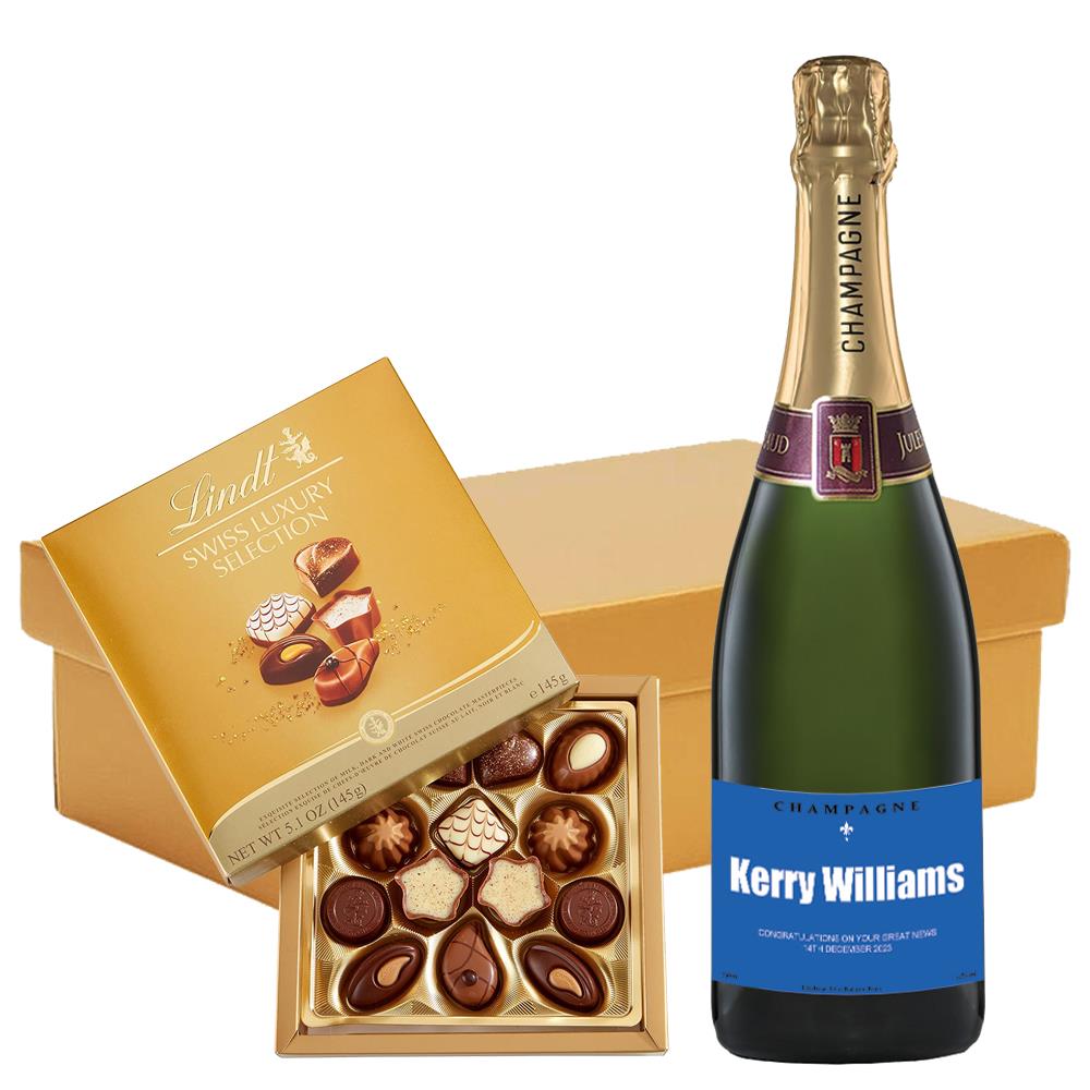 Personalised Champagne - Blue Label And Lindt Swiss Chocolates Hamper