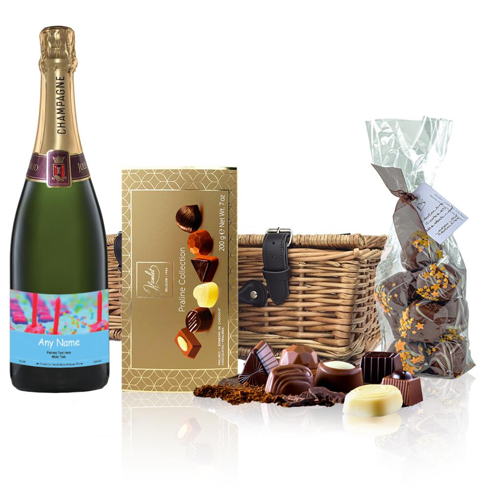 Personalised Champagne - Cake & Candles Label And Chocolates Hamper