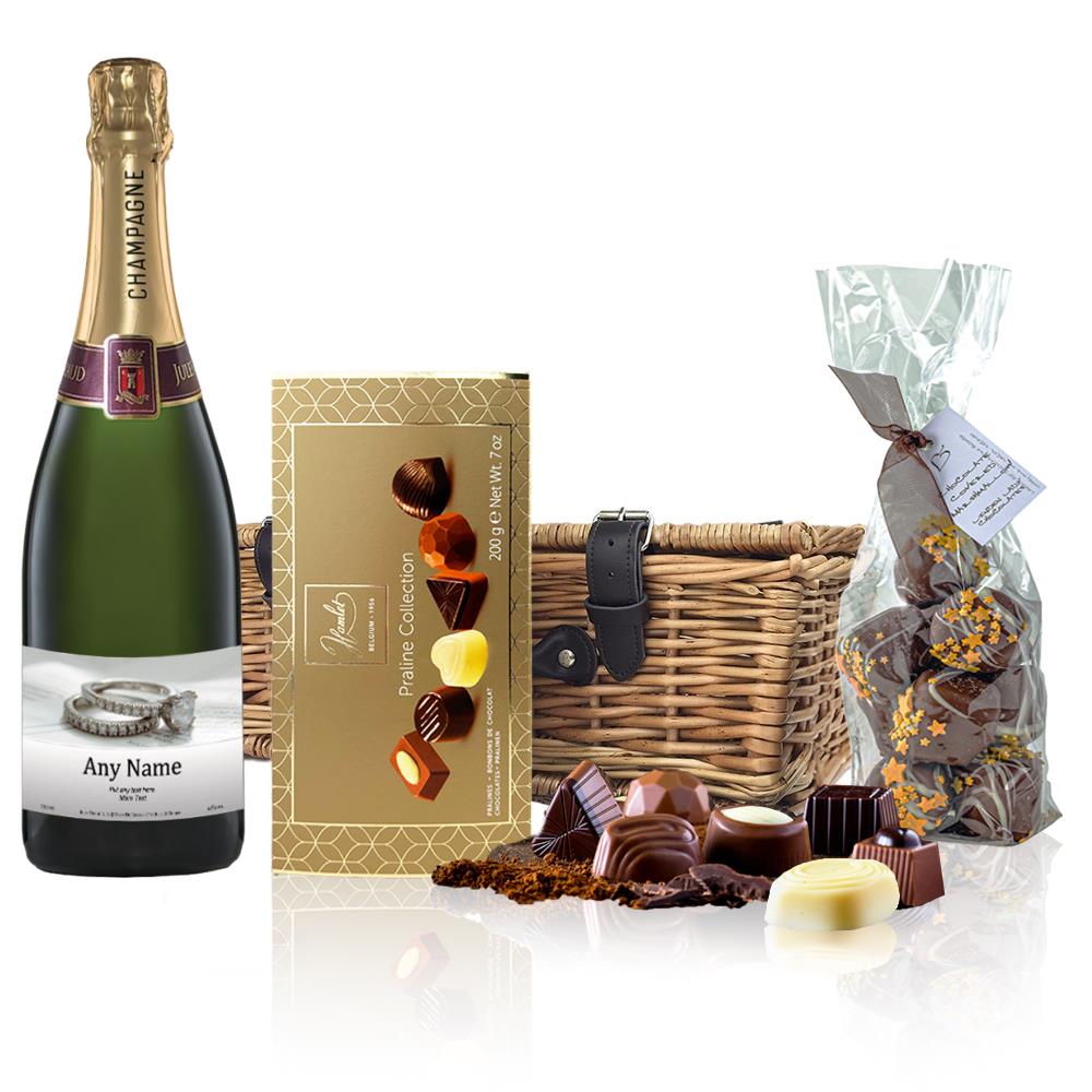 Personalised Champagne - Engagement Ring Label And Chocolates Hamper