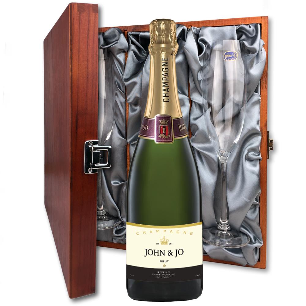 Personalised Champagne - Gold Fabulous Label And Flutes In Luxury Presentation Box
