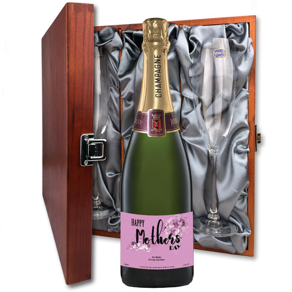 Personalised Champagne - Mothers day And Flutes In Luxury Presentation Box