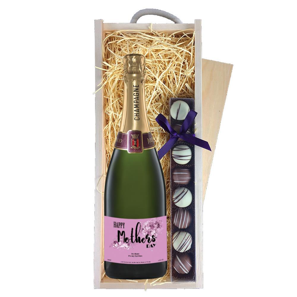 Personalised Champagne - Mothers day & Truffles, Wooden Box