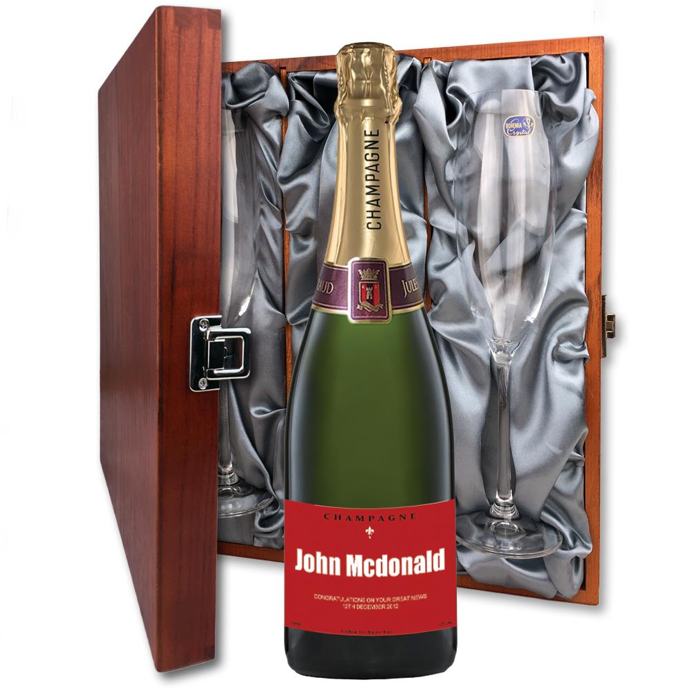Personalised Champagne - Red Label And Flutes In Luxury Presentation Box