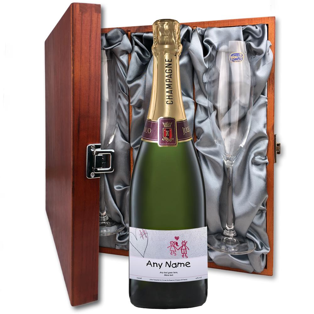 Personalised Champagne - Wall Art Label And Flutes In Luxury Presentation Box