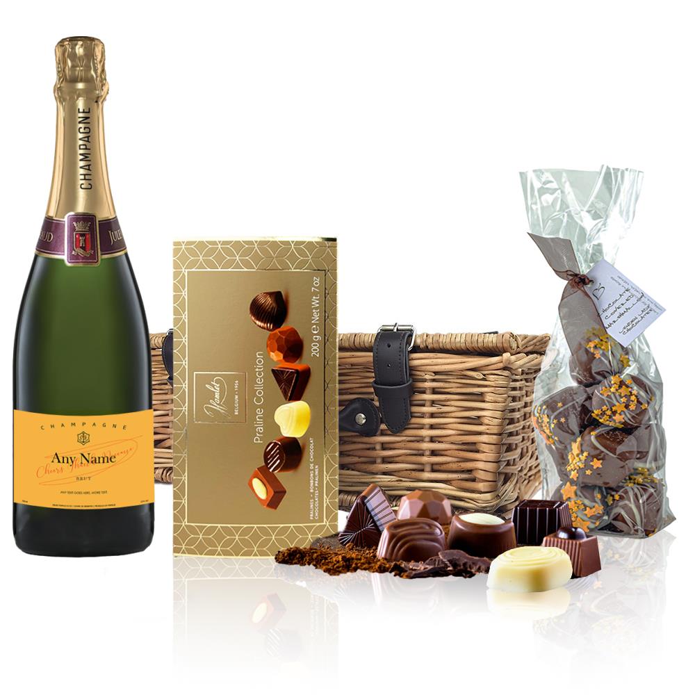 Personalised Champagne - Yellow Label And Chocolates Hamper