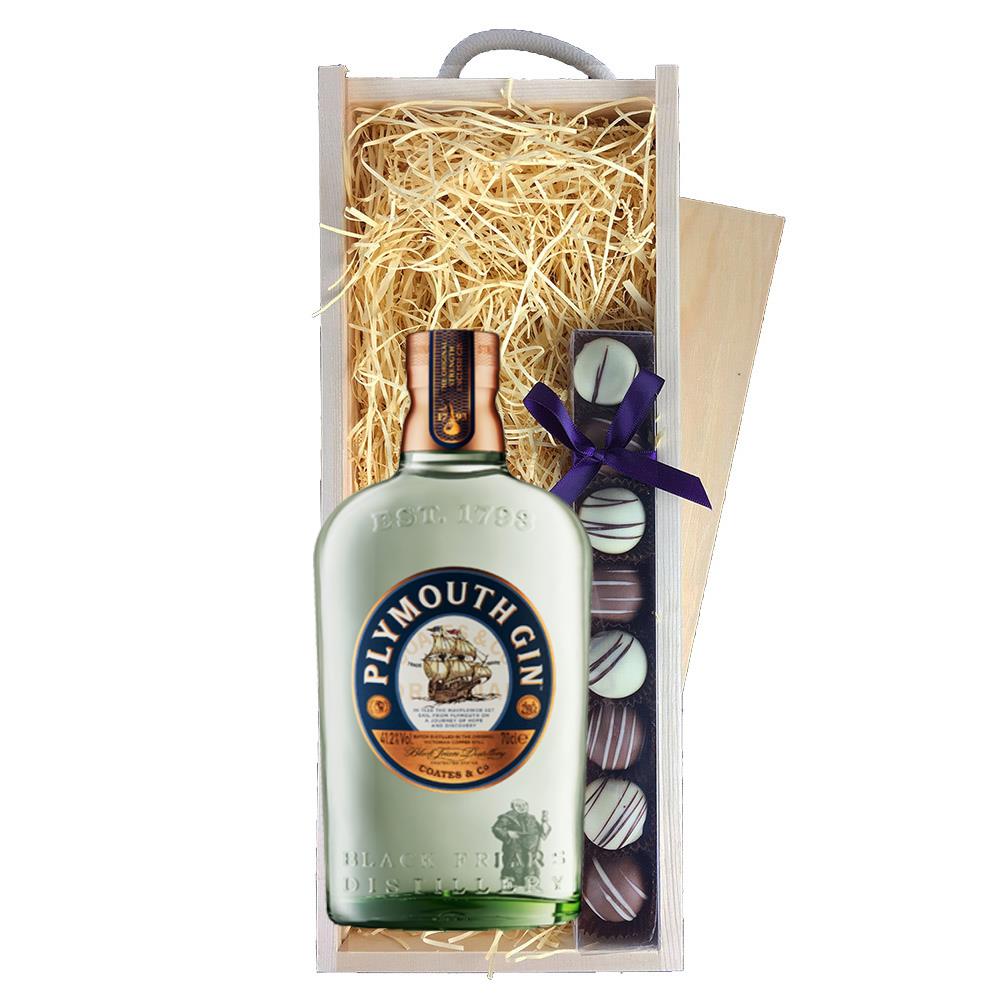 Plymouth Gin 70cl & Truffles, Wooden Box
