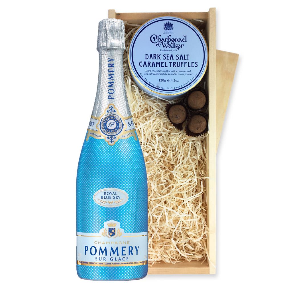 Pommery Blue Sky Champagne 75cl And Dark Caramel Sea Salt Charbonnel Chocolates Box
