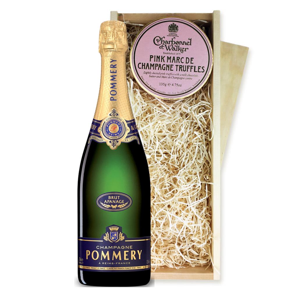 Pommery Brut Apanage Champagne 75cl And Pink Marc de Charbonnel Chocolates Box
