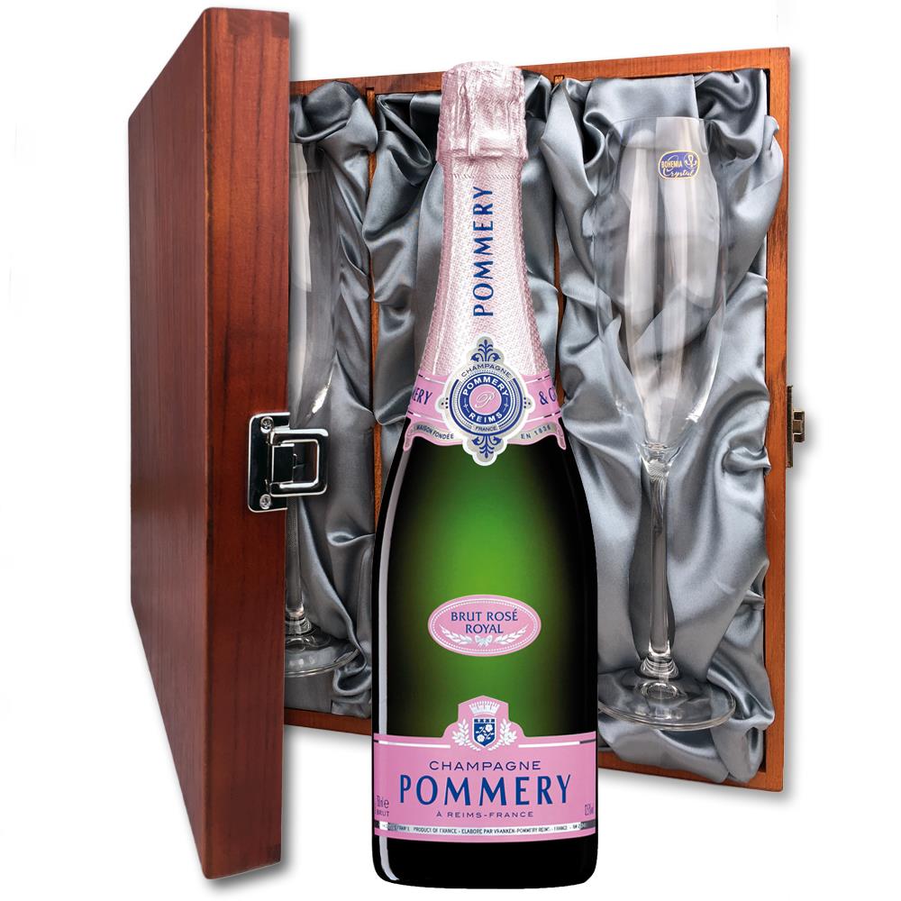 Pommery Rose Brut Champagne 75cl And Flutes In Luxury Presentation Box