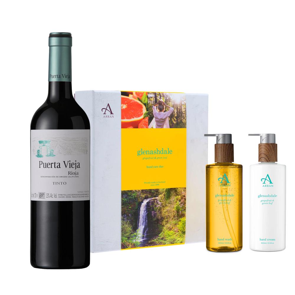 Puerta Vieja Rioja Tinto 75cl Red Wine with Arran Glenashdale Hand Care Gift Set