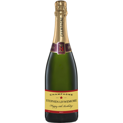 View Personalised Champagne - Red Star Label And Chocolates Hamper number 1
