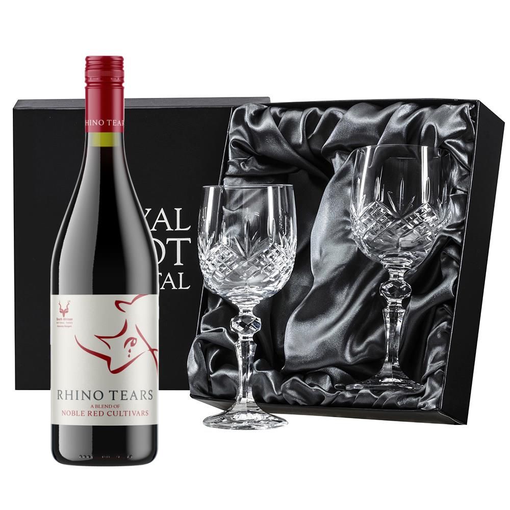 Rhino Tears Noble Read Cultivars 75cl Red Wine, With Royal Scot Wine Glasses