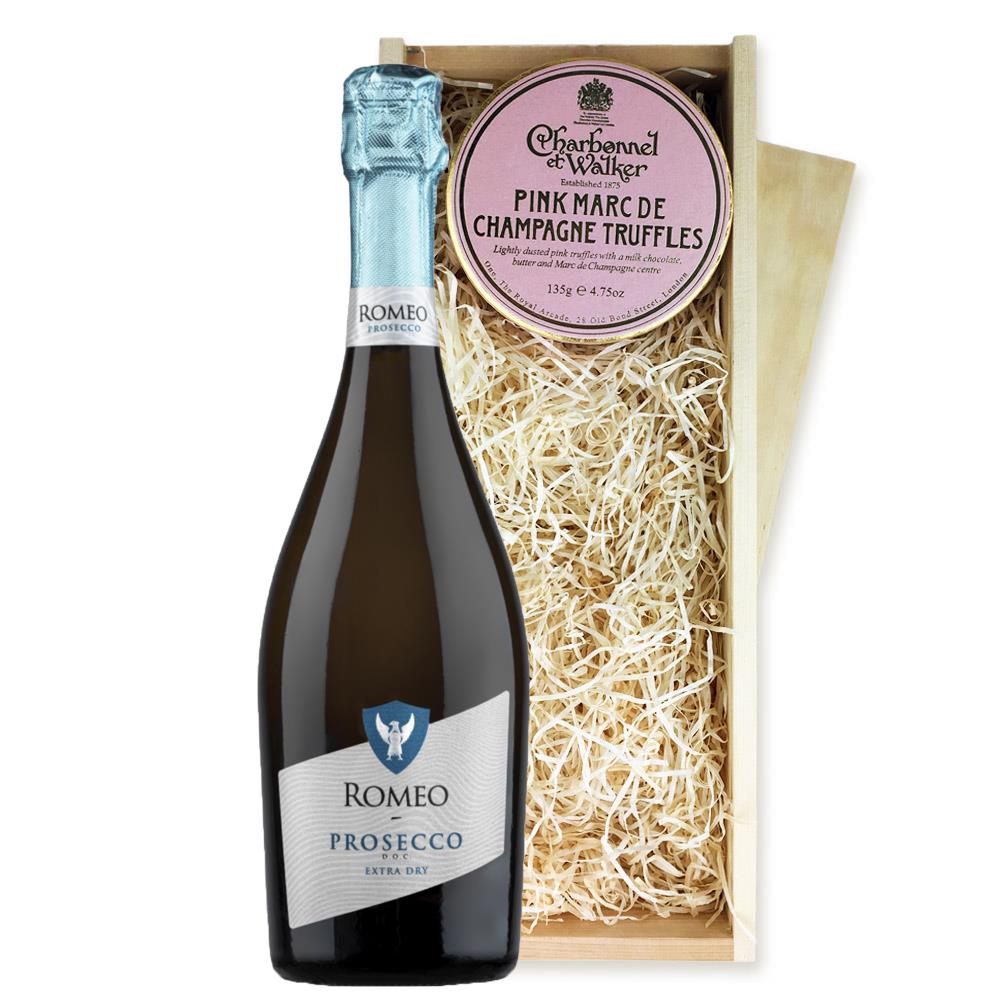 Romeo Prosecco DOC 75cl And Pink Marc de Charbonnel Chocolates Box