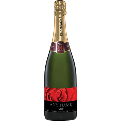 View Personalised Champagne - Red Rose Label And Flutes In Luxury Presentation Box number 1
