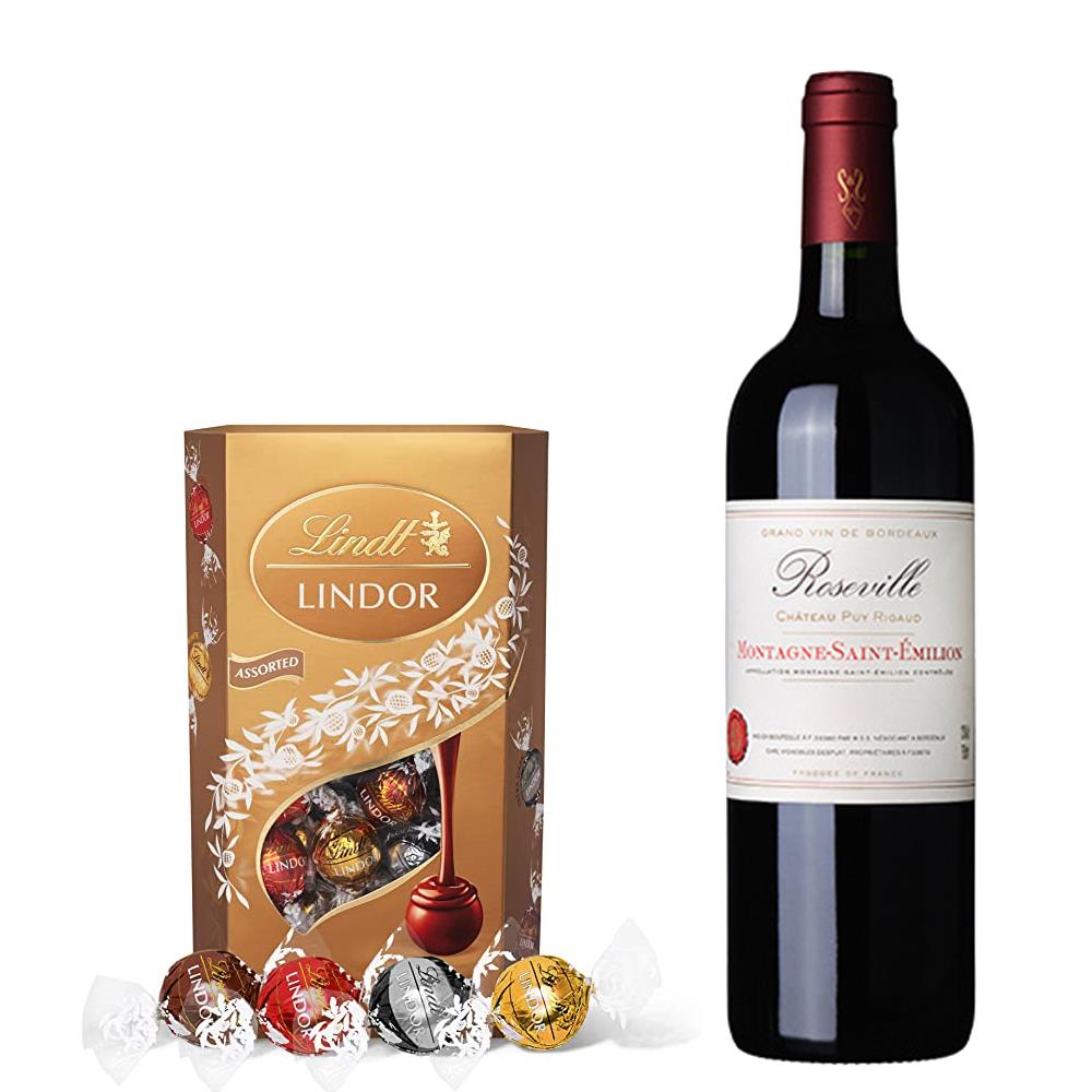 Roseville Bordeaux St Emilion 75cl Red Wine With Lindt Lindor Assorted Truffles 200g