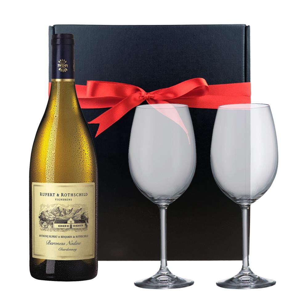 Rupert & Rothschild Baroness Nadine Chardonnay 75cl And Bohemia Glasses In A Gift Box