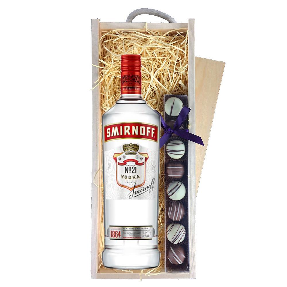 Smirnoff Red Label Vodka 70cl And Truffles, Wooden Box