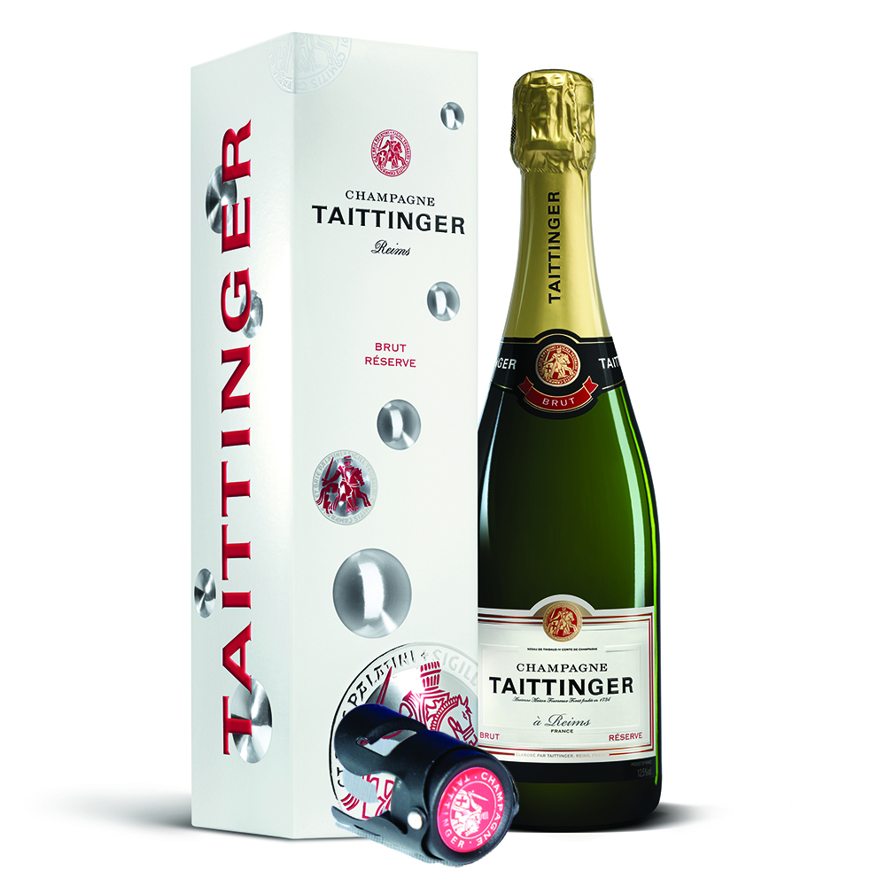 Taittinger Brut 75cl Champagne And Bottle Stopper Gift Box Set