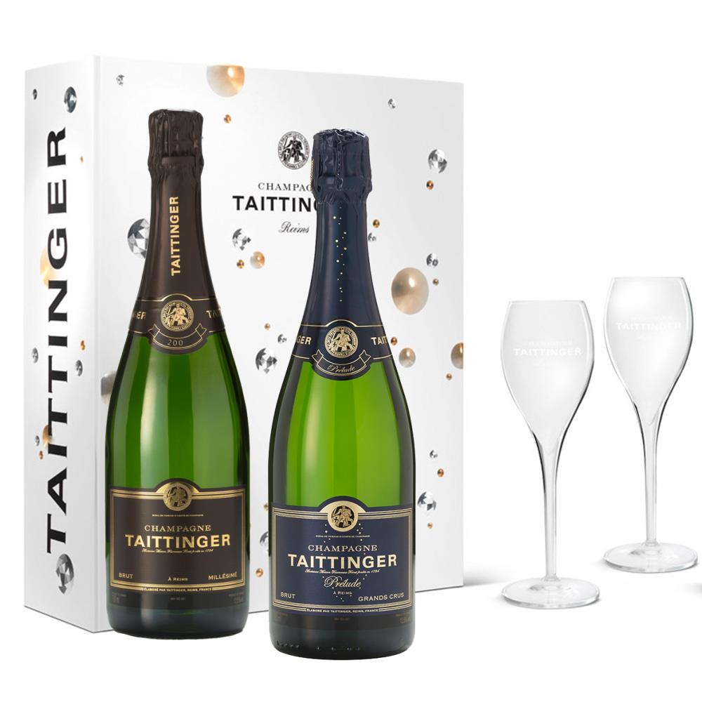 Taittinger Brut Vintage and Prelude Grand Crus in Branded Gift Box With Glasses