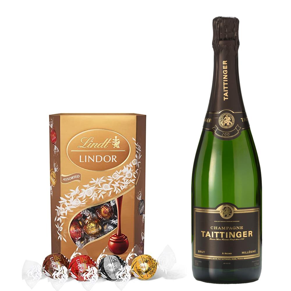 Taittinger Brut Vintage Champagne 2014 75cl With Lindt Lindor Assorted Truffles 200g
