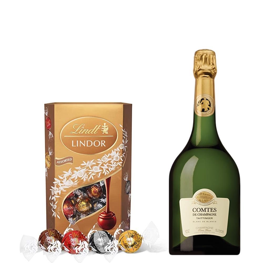 Taittinger Comtes de Grand Crus Champagne 2011 75cl With Lindt Lindor Assorted Truffles 200g