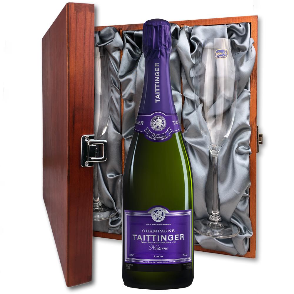 Taittinger Nocturne Champagne 75cl And Flutes In Luxury Presentation Box