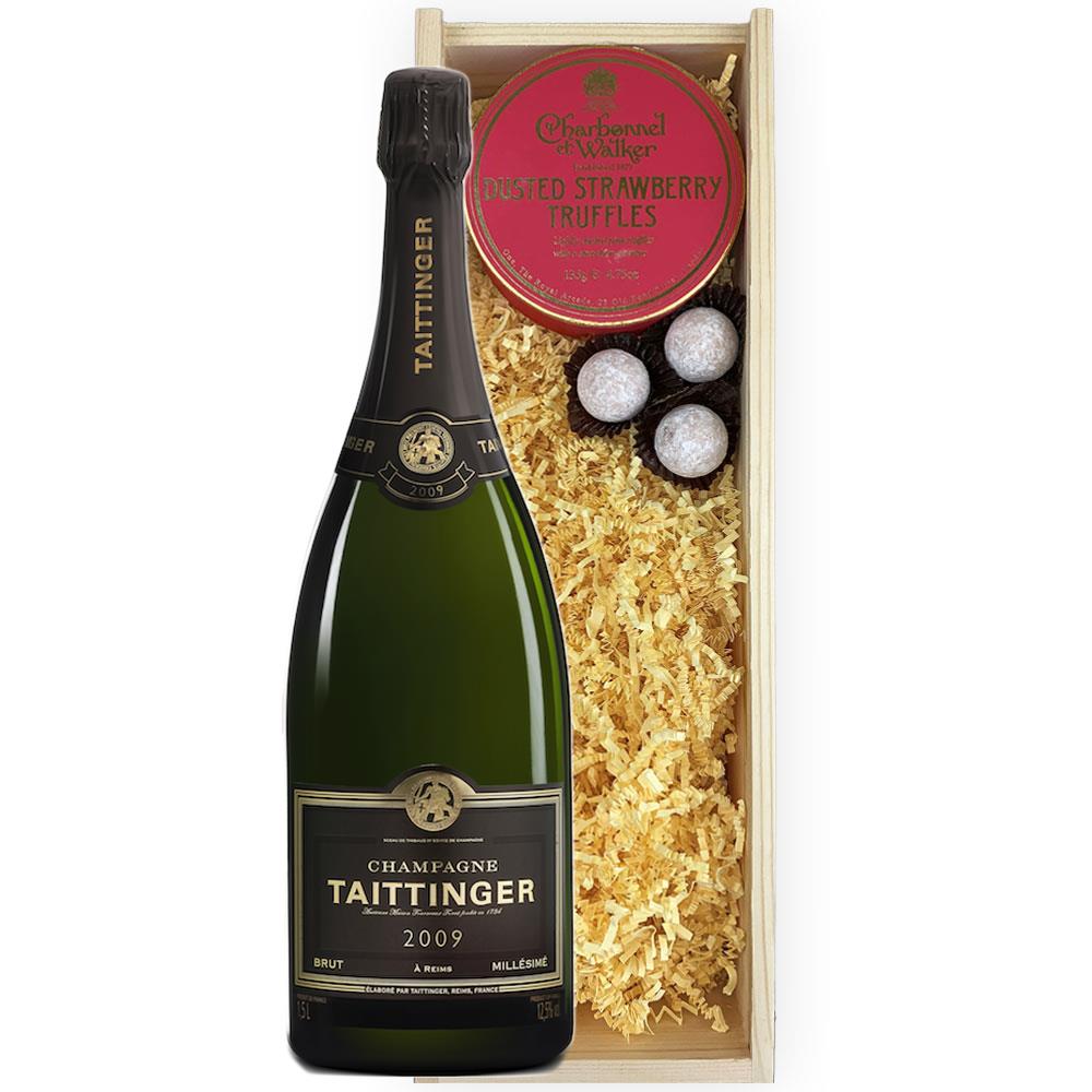Taittinger Vintage Magnum 150cl Champagne And Strawberry Charbonnel Truffles Magnum Box