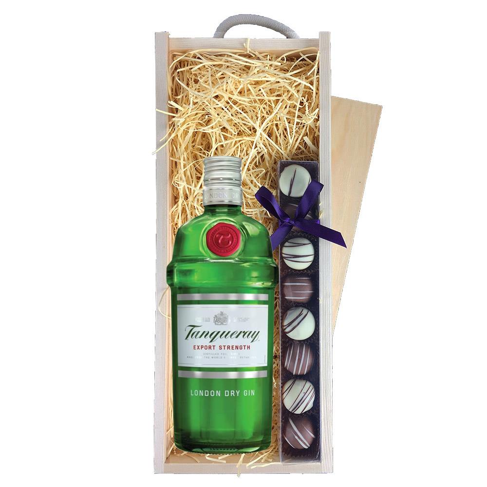 Tanqueray Gin 70cl & Truffles, Wooden Box