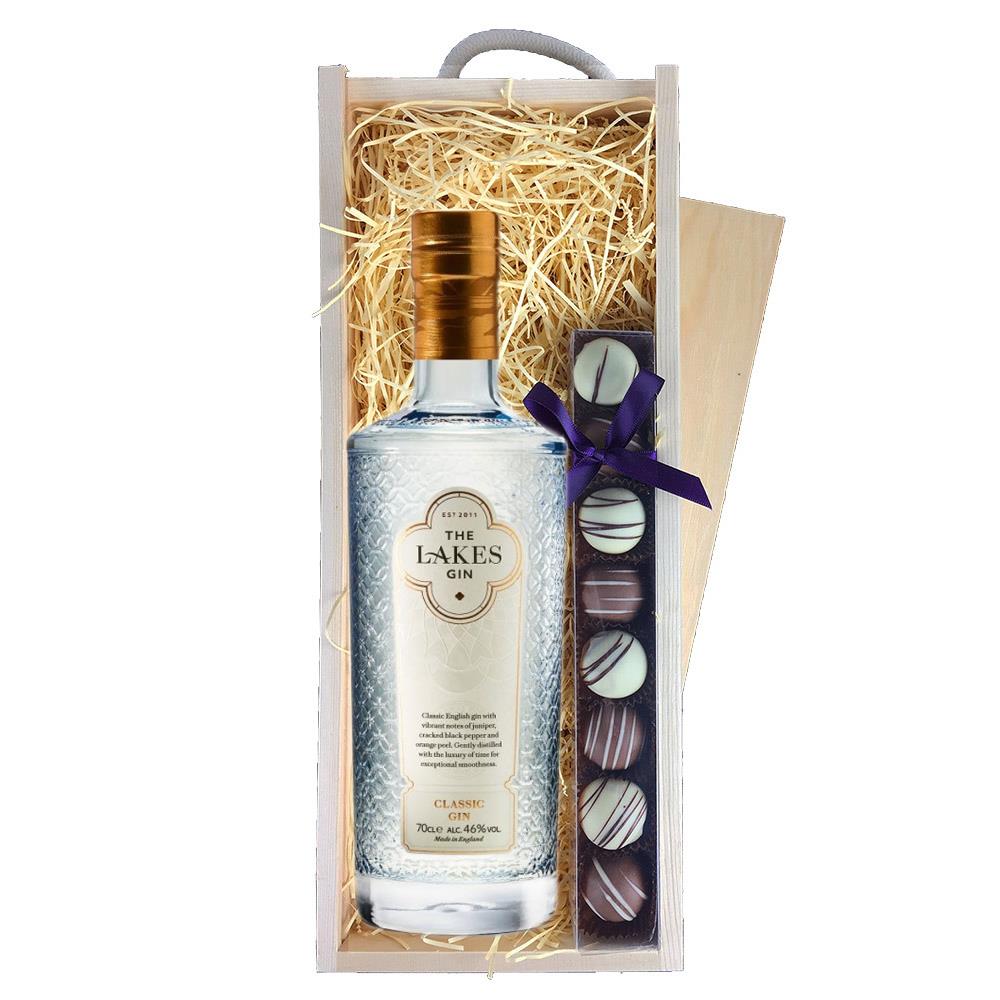 The Lakes Gin 70cl & Truffles, Wooden Box