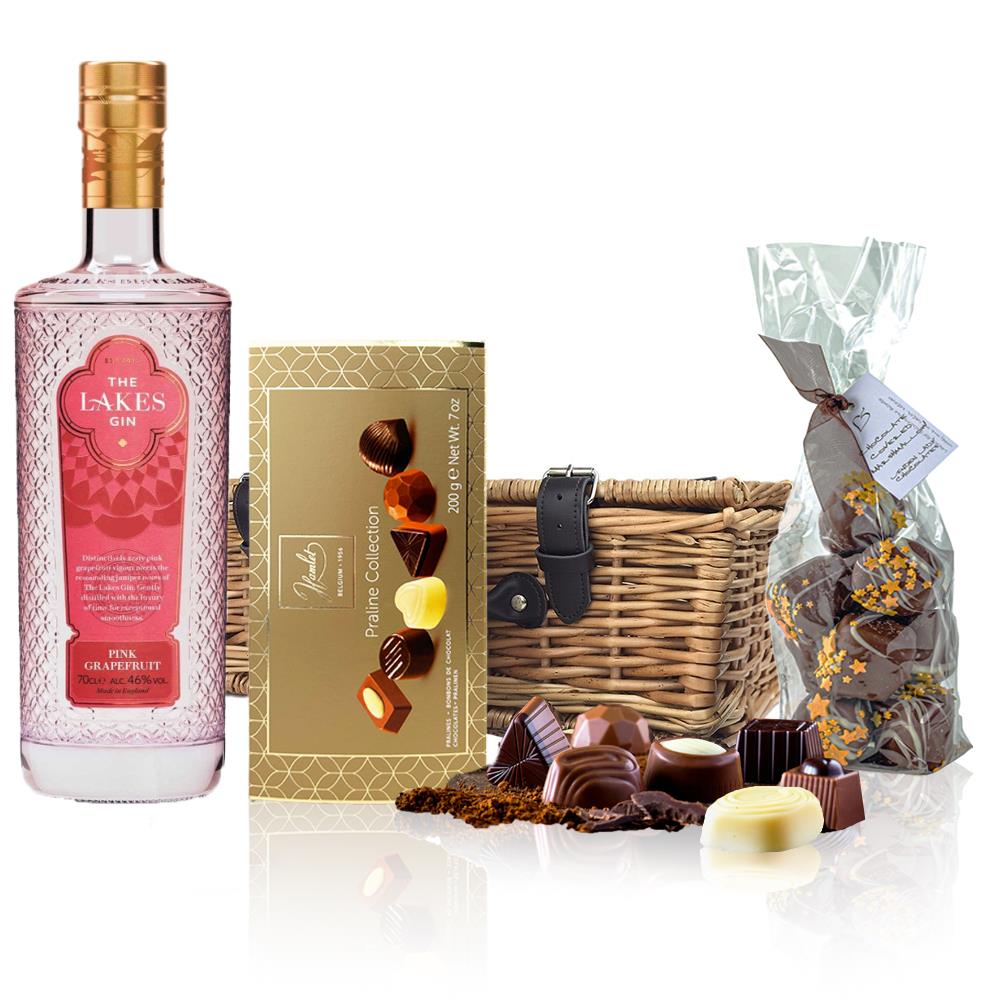 The Lakes Pink Grapefruit Gin 70cl And Chocolates Hamper