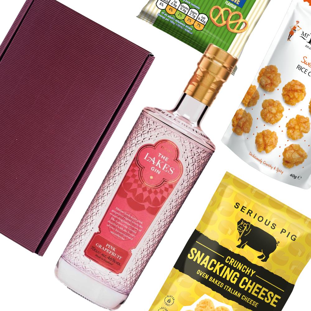 The Lakes Pink Grapefruit Gin 70cl Nibbles Hamper