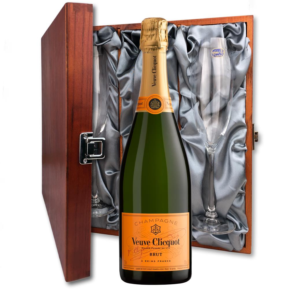 Veuve Clicquot Yellow Label Brut 75cl And Flutes In Luxury Presentation Box