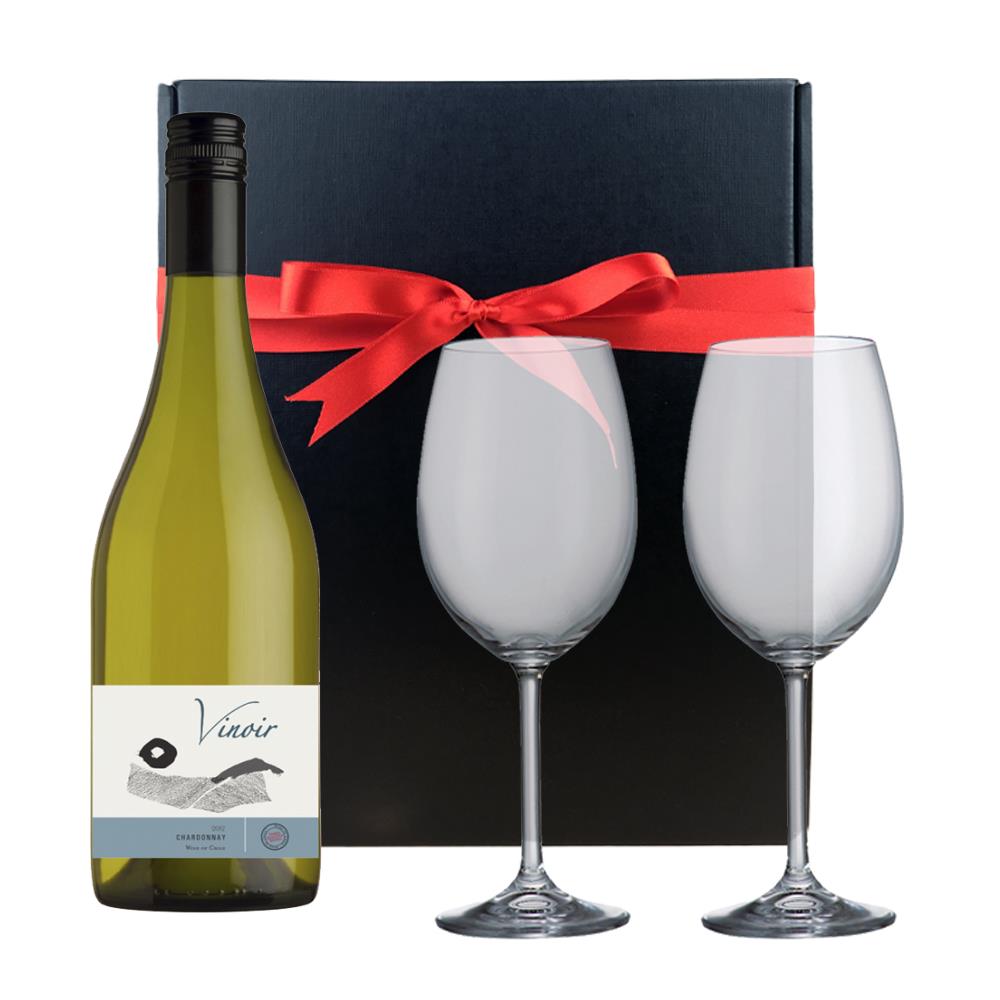 Vinoir Chardonnay And Bohemia Glasses In A Gift Box